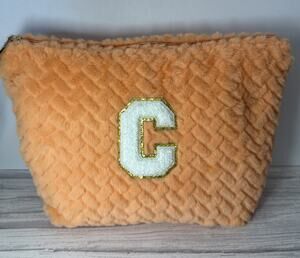 YOOLIFE Personalized Initial Makeup Bag for Women | Orange Letter”C”